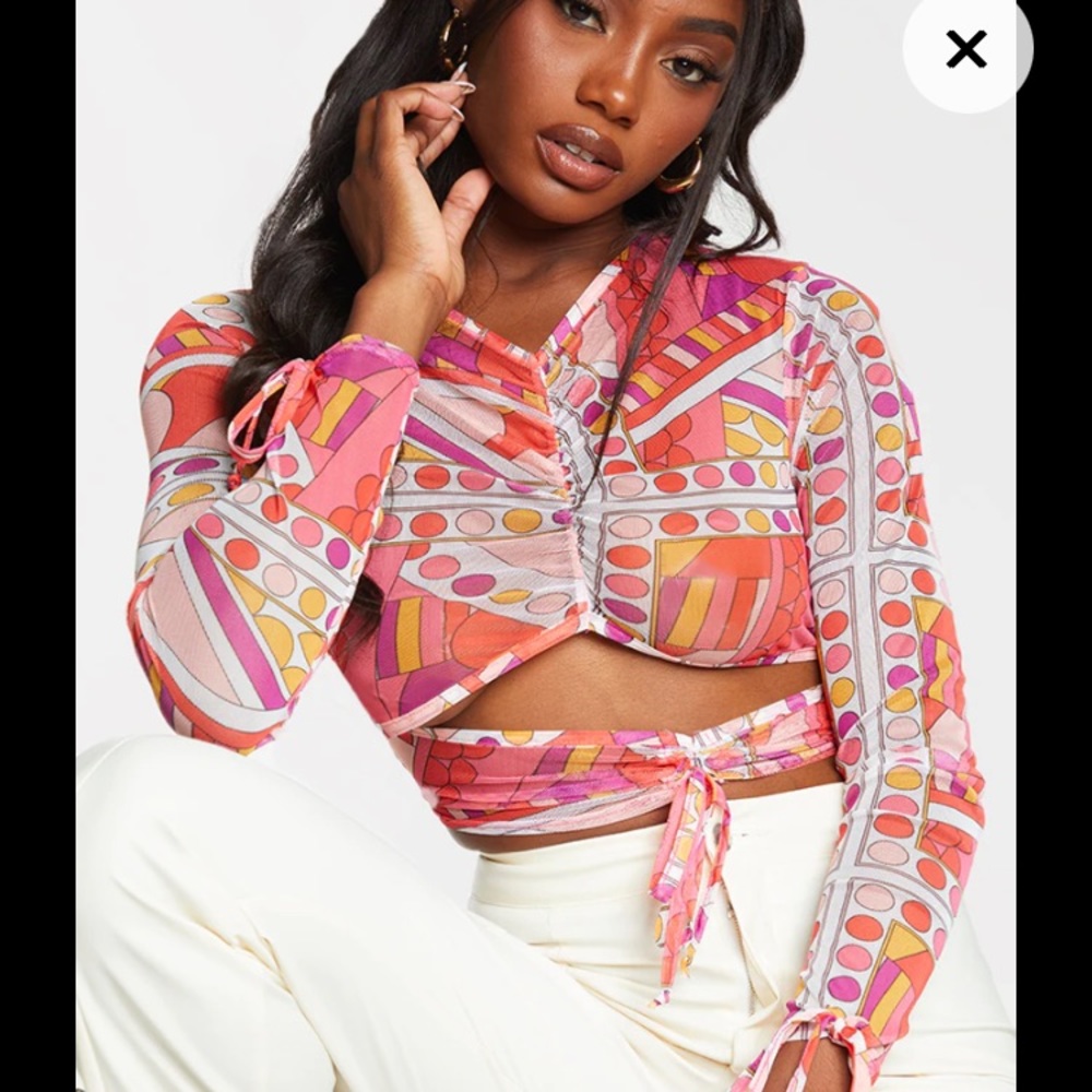 NWT PrettyLittleThing Paisley Mesh Cutout Crop Top